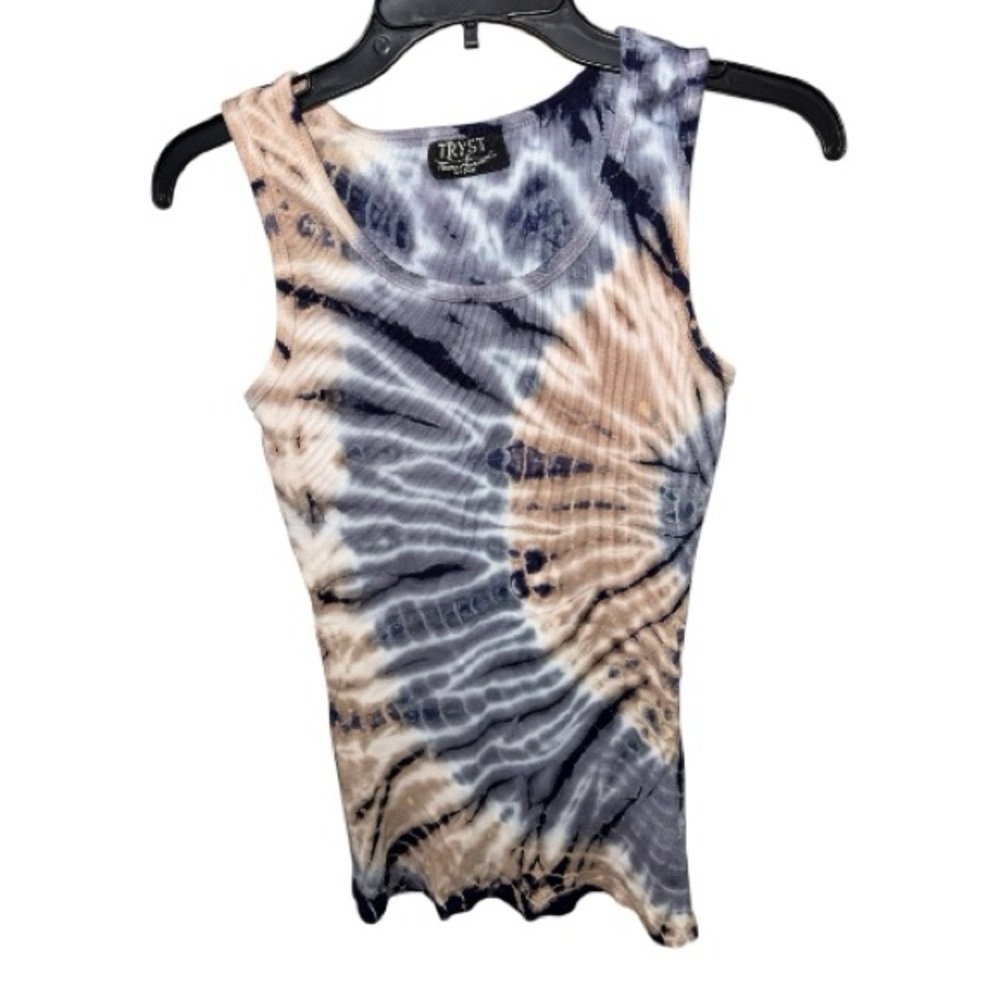 Tryst Spiral Tie-Dye Tank Top - Navy and Beige